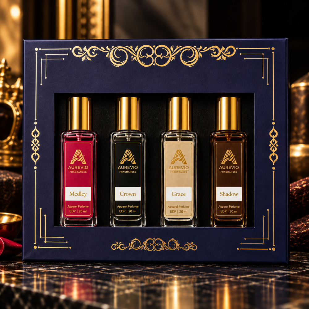Aurevio Discovery Set opened gift box with four bottles