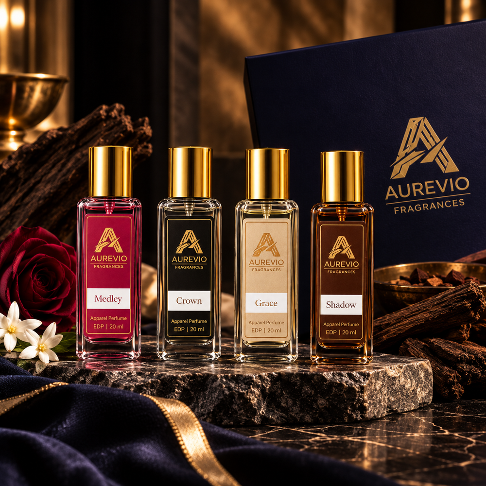 Aurevio Discovery Set Diwali Gift Edition: four apparel perfumes with gift box